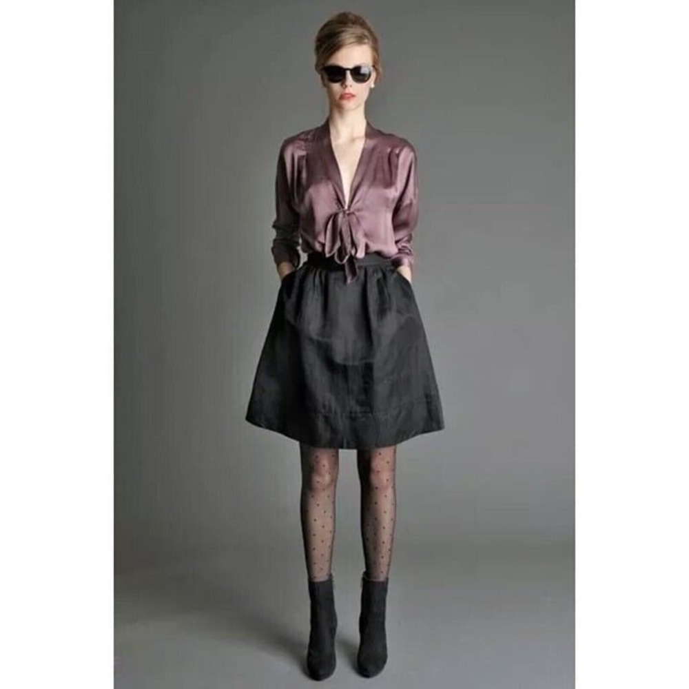 Banana Republic x Mad Men Midge A Line Full Skirt Linen Blend in Black Size 8